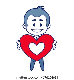 Smiling character with red heart for Valentine's day