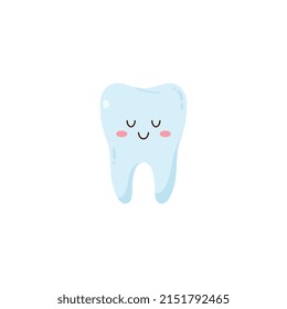 Smiling character tooth, vector years illustration on a white background. Healthy clean tooth, oral care. Dental hygiene.