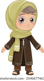 Smiling character wearing traditional clothing and headscarf