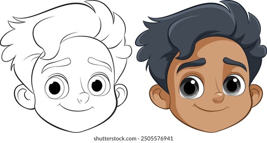 Smiling character with and without color