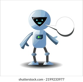 Smiling Chat Bot With A Dialogue Bubble Isolated. Chatter Bot. Virtual Support Artificial Intelligence. Online Messengers Assistant On Sites. Voice Support Service.