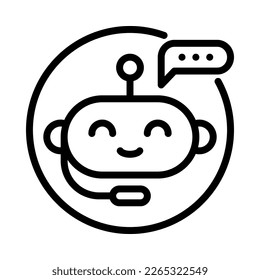 Smiling Chat Bot Icon. Outline style. Vector. Isolate on white background.