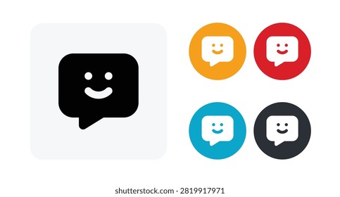 Smiling chat bubble vector icon set, happy speech balloon outline symbol with color variations