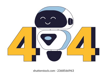 Smiling chatbot error 404 flash message. Modern technology. Robotics. Empty state ui design. Page not found popup cartoon image. Vector flat illustration concept on white background