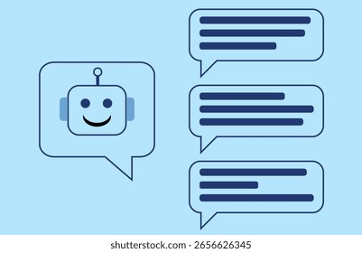 Cabeza sonriente del chatbot con las burbujas apiladas del diálogo – icono del mensaje de la IA