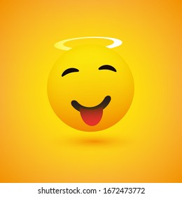 Smiling Cheeky Face with Angel Halo - Emoticon Concept Design
