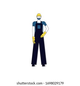 Smiling cheerful builder in helmet. Isolated on white background. Flat style vector illustration.