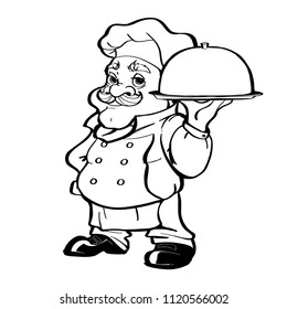 Smiling Chef cartoon character holding silver platter vector