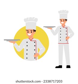 Smiling Chef cartoon character holding bin vector illustration