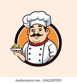 Smiling Chef cartoon character holding vegan dish illustration design