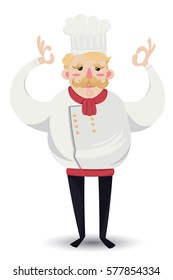 Smiling chef cook show okay. Vector illustration. Isolated on white background.