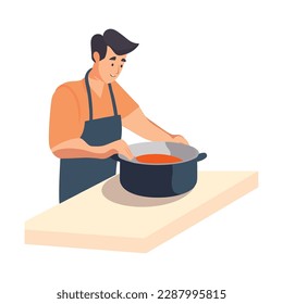 Smiling chef cooking gourmet meal in kitchen isolated