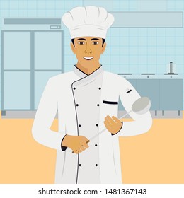 smiling chef draw in cartoon vector