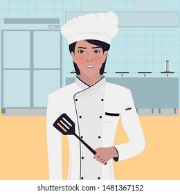 smiling chef draw in cartoon vector