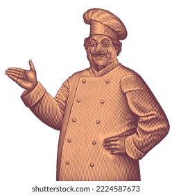 Smiling chef. Editable hand drawn illustration. Vector vintage engraving. Isolated on white background. 8 eps