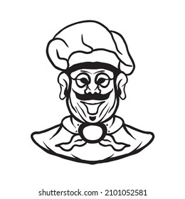 Chef sonriente en el sombrero. Color negro y blanco