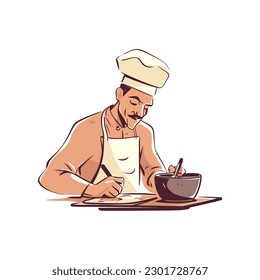 Smiling chef holding gourmet plate over white