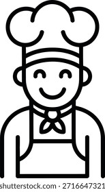 Smiling chef icon line art illustration