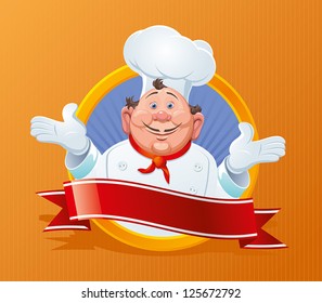 Smiling chef with a red ribbon