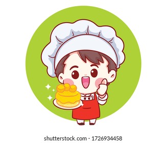 Cute Bakery Chef Boy Holding Cake Stock Vector (Royalty Free ...