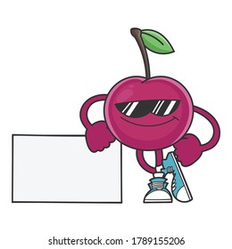 caricatura de cerezas sonrientes con el personaje de las gafas de sol aislado en blanco