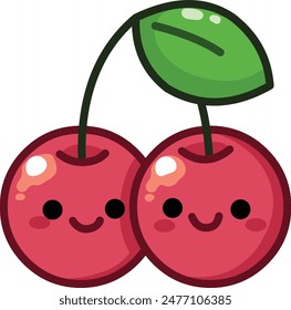 Smiling cherry in a kawaii style