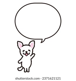 A smiling chihuahua standing on two legs with a speech bubble.