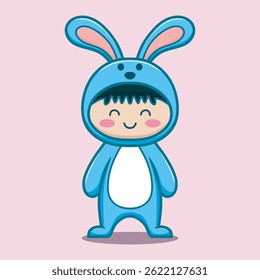 Smiling child in cute bunny rabbit costume cartoon vector image.