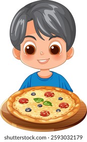 Smiling child enjoying a fresh, tasty pizza