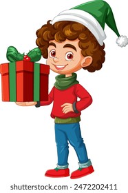 Niño sonriente con una caja de regalo festiva