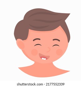 Smiling child with first teeth. Funny baby showing his first tooth. Vector illustration.