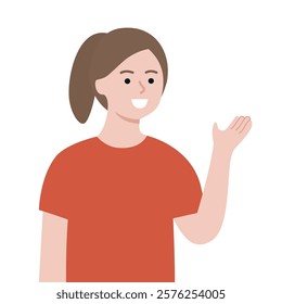 Smiling child girl introducing and explaining. Presentation, information, guidance, idea concept. Flat character vector design isolated illustration  