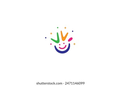 smiling child hand logo in colorful flat vector design