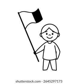 smiling child holding flag line art