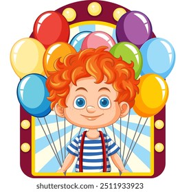 Smiling child holding vibrant balloons, cheerful scene