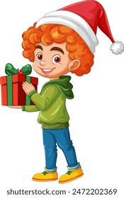 Niño sonriente sosteniendo un regalo envuelto