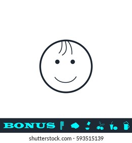 Smiling child icon flat. Black pictogram on white background. Vector illustration symbol and bonus button