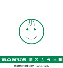 Smiling child icon flat. Green pictogram on white background. Vector illustration symbol and bonus button
