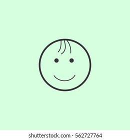 Smiling child icon flat. Grey vector symbol on green background