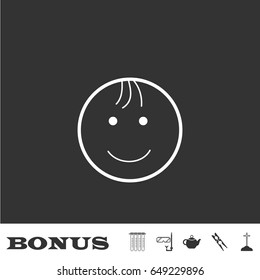 Smiling child icon flat. White pictogram on black background. Vector illustration symbol and bonus icons