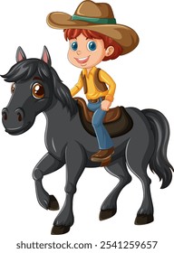 Smiling child on a black horse