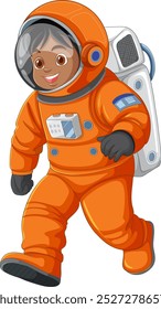 Smiling child in an orange spacesuit