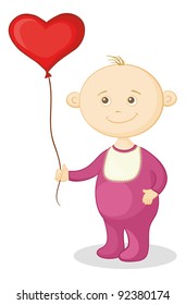 Smiling child with a red heart-shaped valentine balloon. Vector
