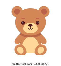 Enfant souriant assis avec l'icône d'un mignon ours en peluche isolé