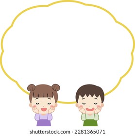 Smiling child and speech bubble illustration material