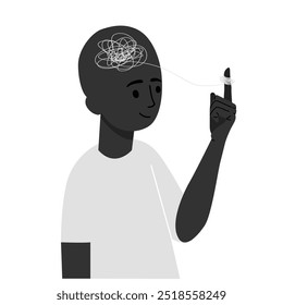 Smiling child with stress or depression sign in mental health concept.