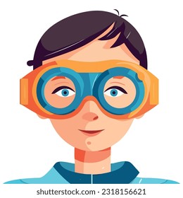 Smiling child in swimming goggles enjoys icon isolated