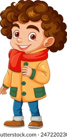 Smiling child wearing a coat and scarf