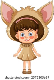 Smiling child wearing a furry animal hood