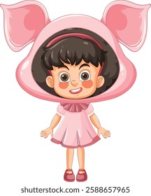 Smiling child wearing a pink pig outfit